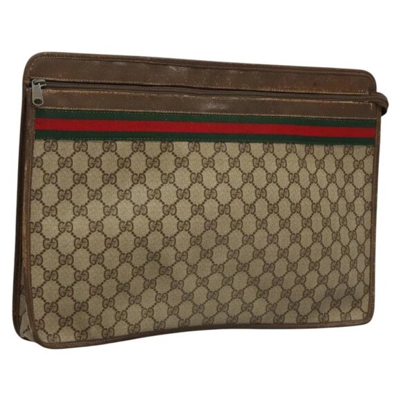 GUCCI GG Supreme Web Sherry Line Bag PVC Beige Green - Picture 2 of 15